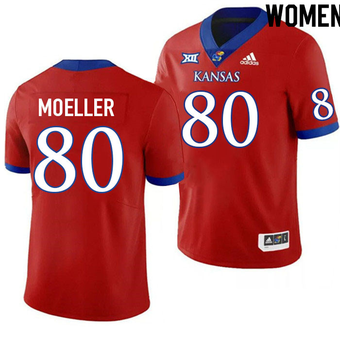 Women #80 Mack Moeller Kansas Jayhawks College Football Jerseys Stitched Sale-Red - Click Image to Close